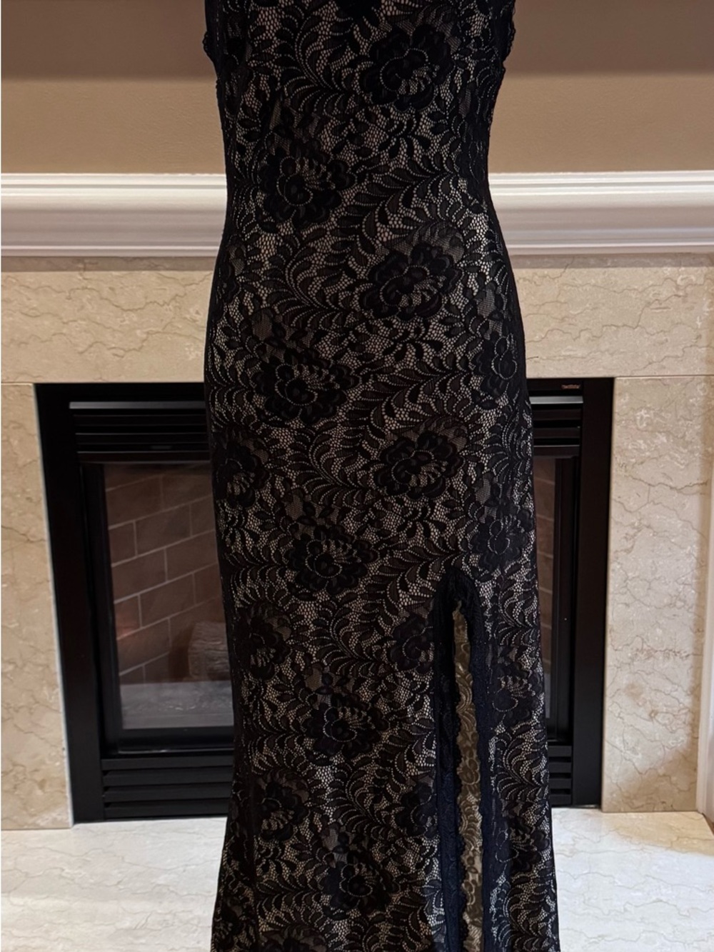 Miusol Black and Cream Illusion and Lace Cocktail Dress